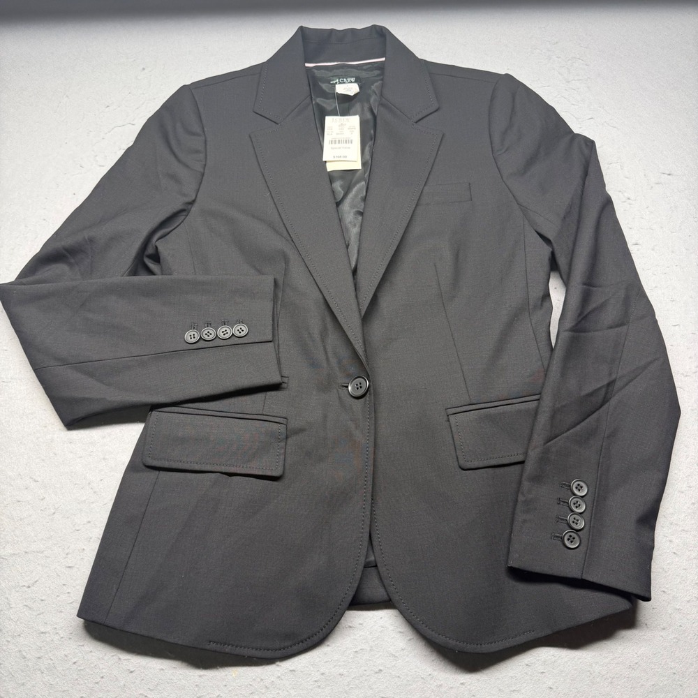 J.Crew Factory Blazer Womens Size 2 Black Wool Blend NWT